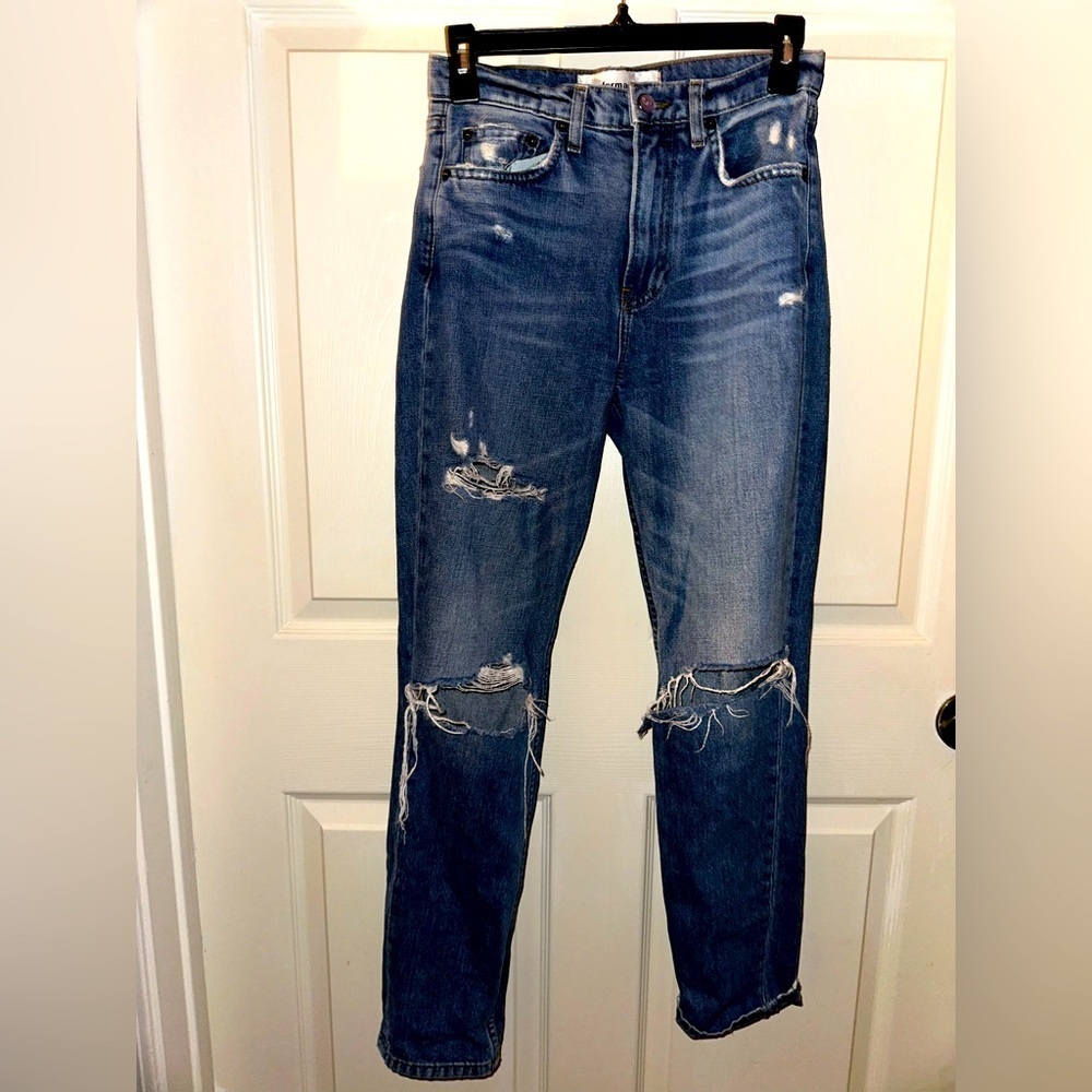 Reformation women’s Julia high cigarette distressed denim jeans Antigua  25
